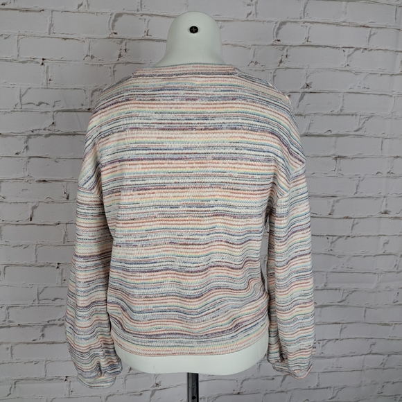 Madewell Bubble Sleeves Crop Sweater In Rainbow Stripes - Picture 8 of 12
